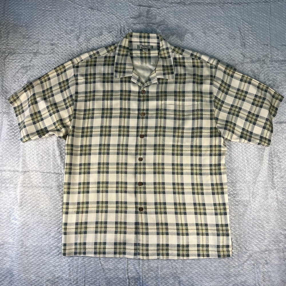 Tommy Bahama Silk Camp Shirt Mens XL Plaid Hawaiian Resort Button Up